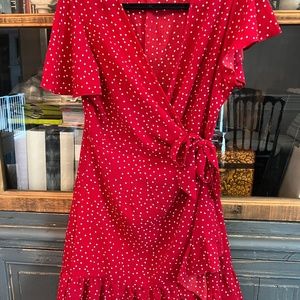 Red Polka Dot Wrap Dress
